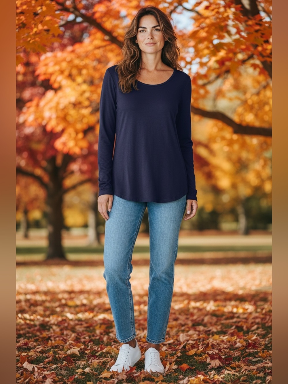 Lane Bryant Classic Long-Sleeve Scoop Neck Top - Navy